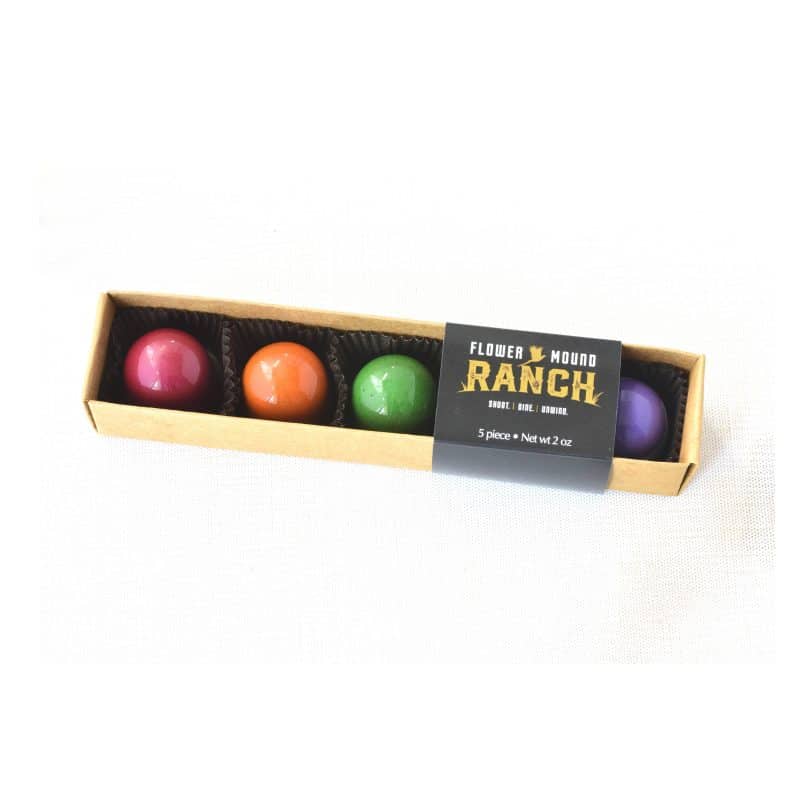 5-piece box of autumn-colored gourmet bonbons with a brown cigar band around it that features a custom logo