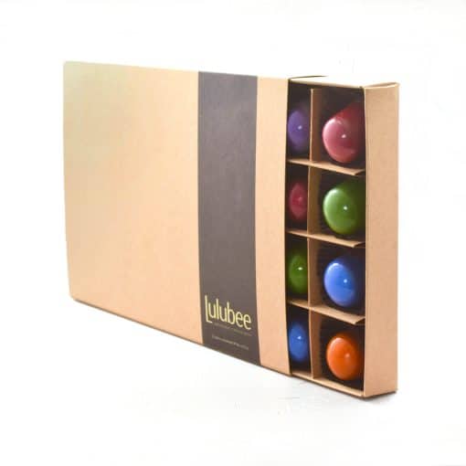 24-piece box of gourmet chocolate truffles in a kraft box with a label that reads Lulubee Artisanal Chocolates make for the best chocolate gift