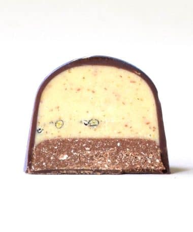 Inside view of a black sesame gourmet chocolate truffle