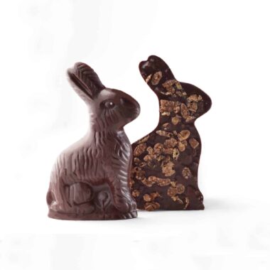 Gourmet dark chocolate Easter rabbit with cocoa pebbles cereal