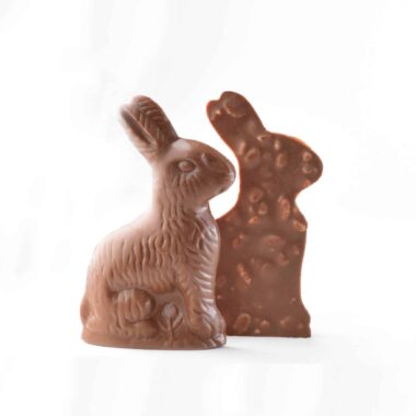 Gourmet milk chocolate Easter rabbit with crispy rice cereal